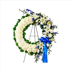 Corona De Condolencias Con Detalle Azul