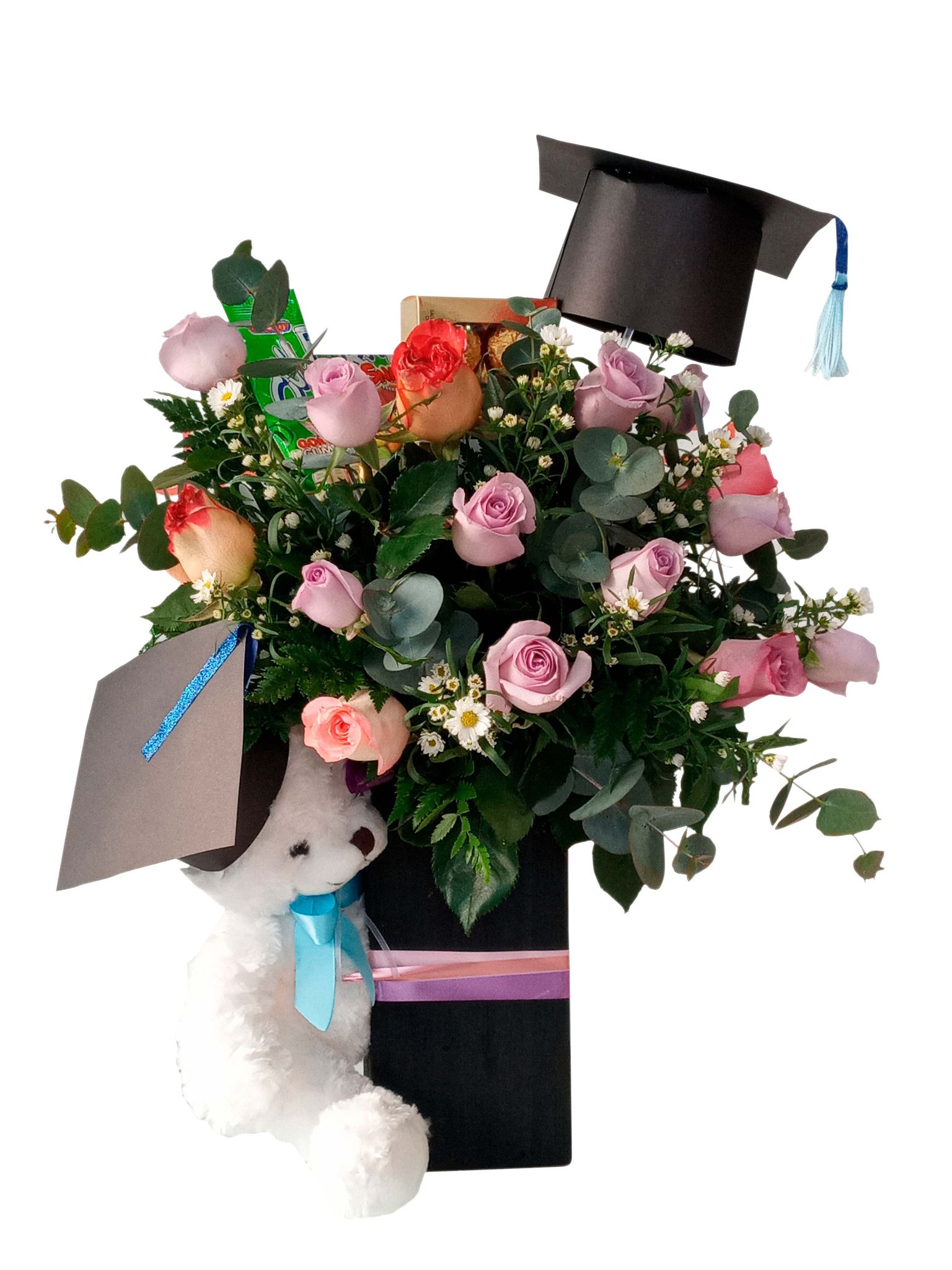 Cubo De Graduación Con Rosas Mixtas